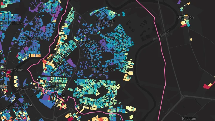 House price heatmap showing property values across Shrewsbury