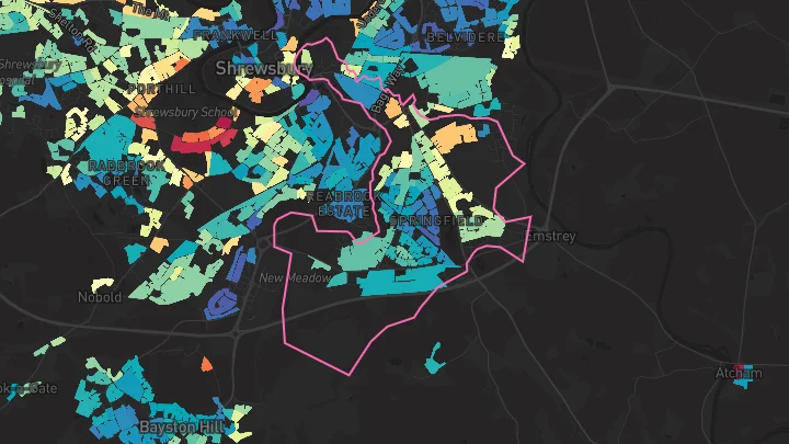 House price heatmap showing property values across Shrewsbury