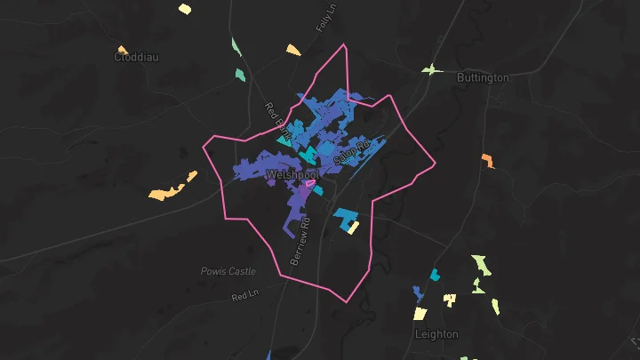House price heatmap showing property values across Welshpool