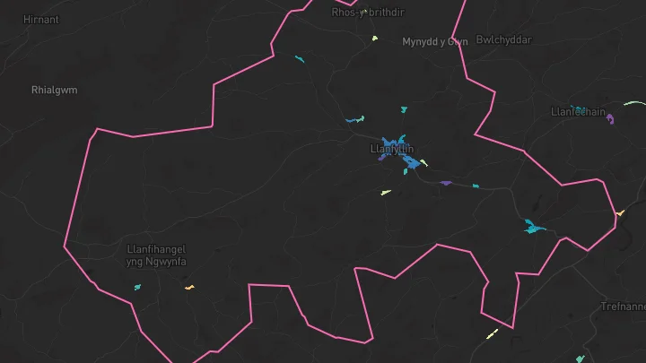 House price heatmap showing property values across Llanfyllin
