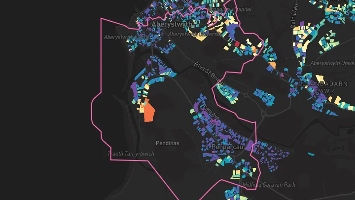 House price heatmap showing property values across Penparcau
