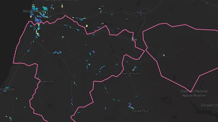 House price heatmap showing property values across Llanilar