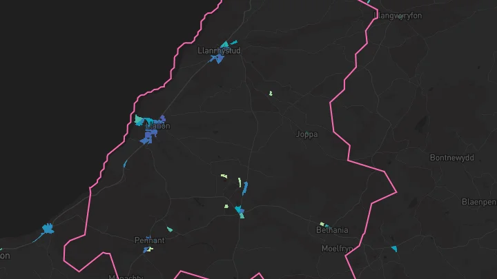 House price heatmap showing property values across Llanrhystud