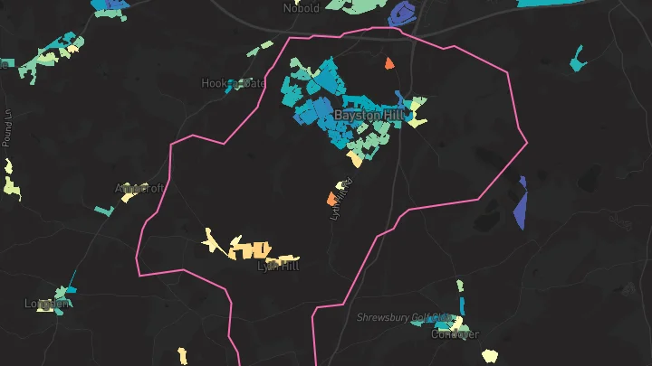 House price heatmap showing property values across Bayston Hill