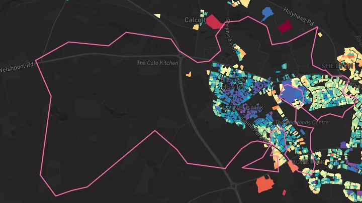 House price heatmap showing property values across Bicton Heath