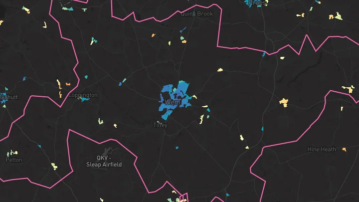 House price heatmap showing property values across Wem
