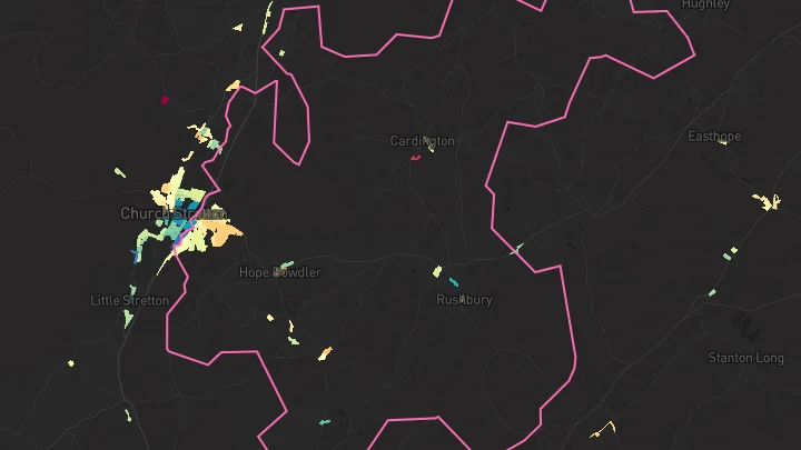 House price heatmap showing property values across Church Stretton