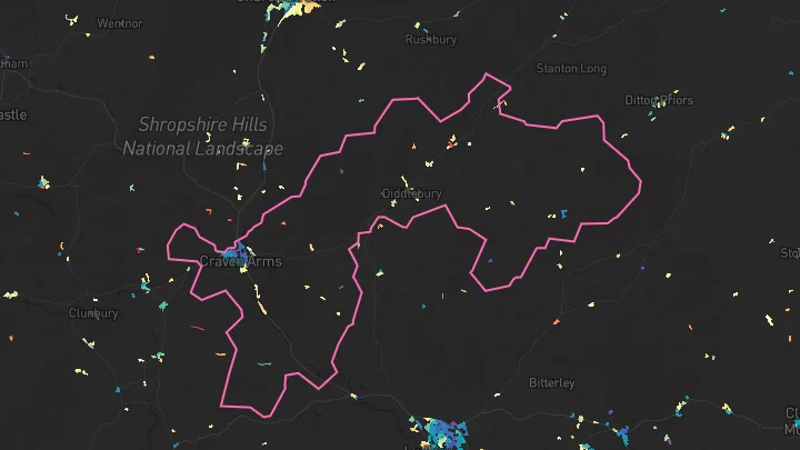 House price heatmap showing property values across Craven Arms