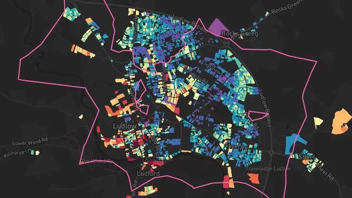 House price heatmap showing property values across Ludlow