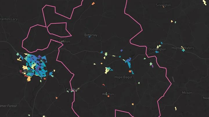 House price heatmap showing property values across Clee Hill
