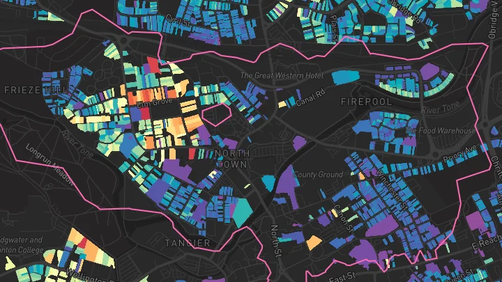 House price heatmap showing property values across Taunton