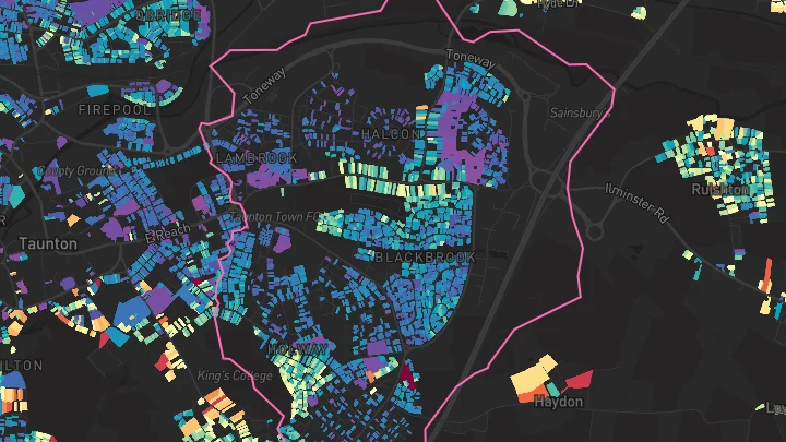 House price heatmap showing property values across Taunton