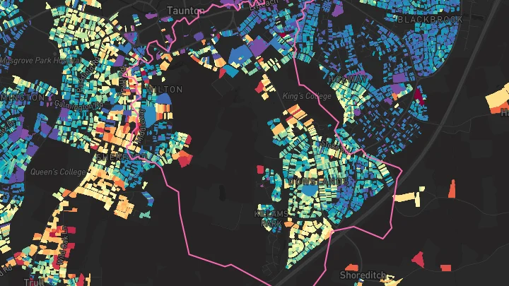 House price heatmap showing property values across Taunton