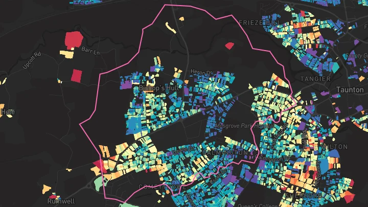 House price heatmap showing property values across Bishops Hull
