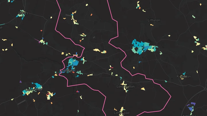 House price heatmap showing property values across Langport