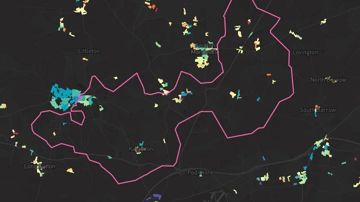 House price heatmap showing property values across Kingsdon