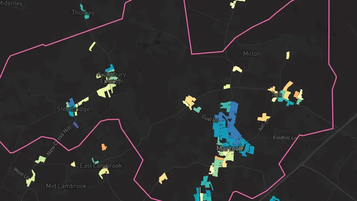 House price heatmap showing property values across Martock