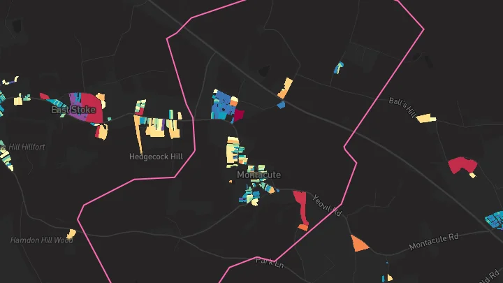 House price heatmap showing property values across Montacute