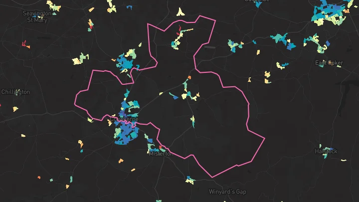 House price heatmap showing property values across Crewkerne
