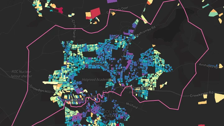House price heatmap showing property values across Chard
