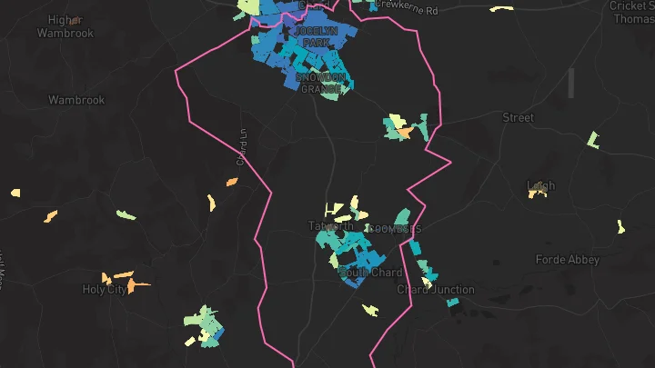 House price heatmap showing property values across Chard