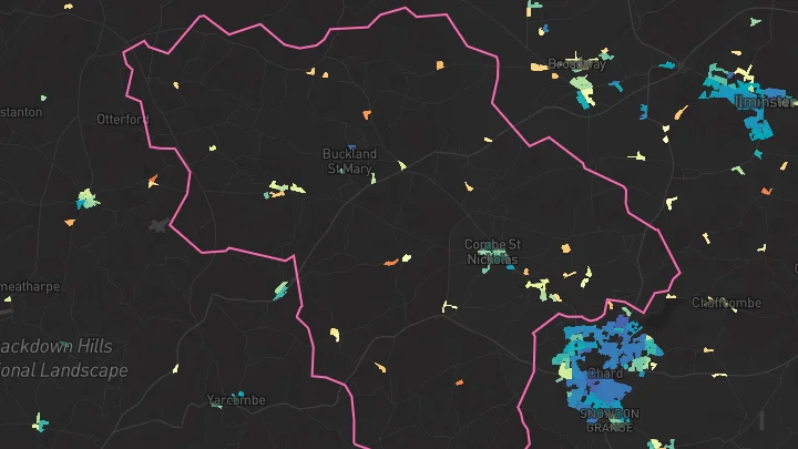 House price heatmap showing property values across Combe St Nicholas