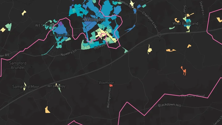House price heatmap showing property values across Rockwell Green