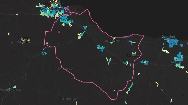 House price heatmap showing property values across Minehead
