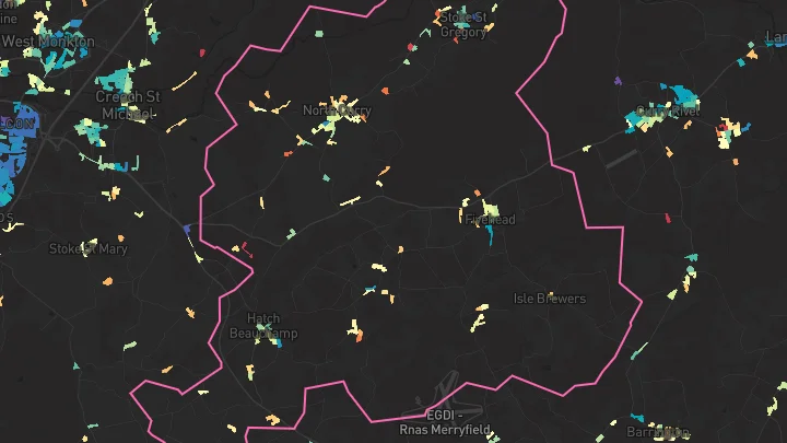 House price heatmap showing property values across North Curry