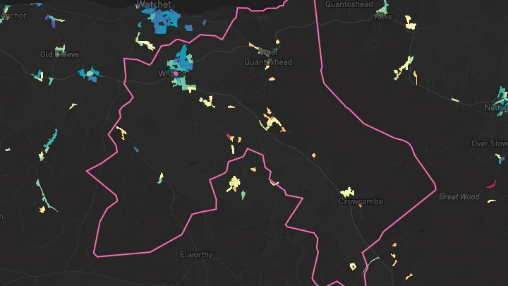 House price heatmap showing property values across Williton