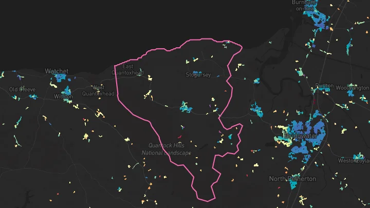 House price heatmap showing property values across Nether Stowey