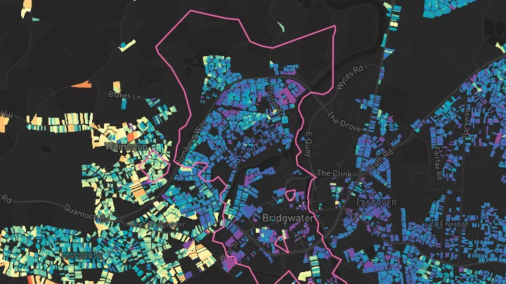 House price heatmap showing property values across Bridgwater