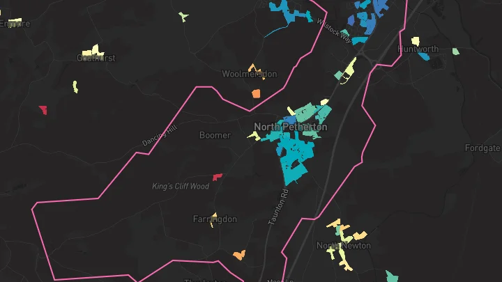 House price heatmap showing property values across North Petherton
