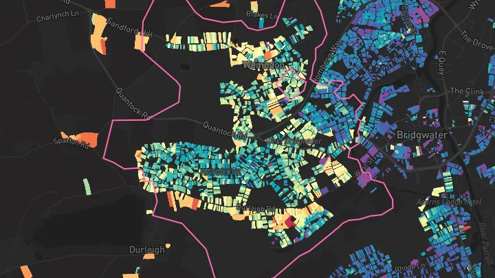 House price heatmap showing property values across Bridgwater