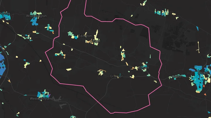 House price heatmap showing property values across Ashcott