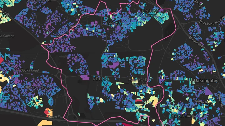 House price heatmap showing property values across Hadley