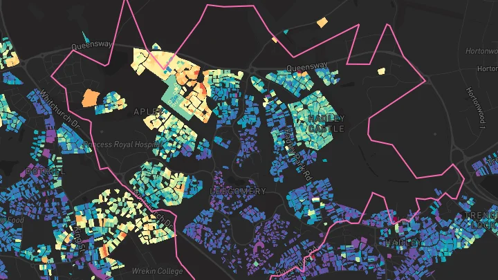 House price heatmap showing property values across Leegomery