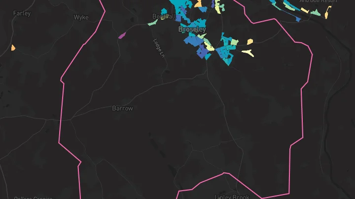 House price heatmap showing property values across Broseley