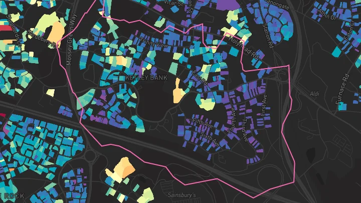 House price heatmap showing property values across Ketley Bank