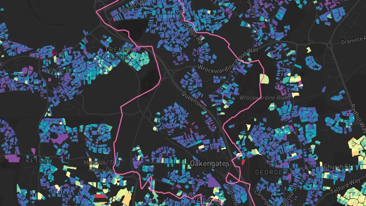 House price heatmap showing property values across Oakengates