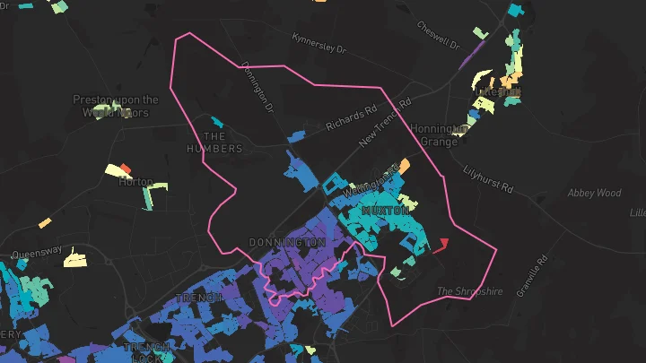 House price heatmap showing property values across Muxton