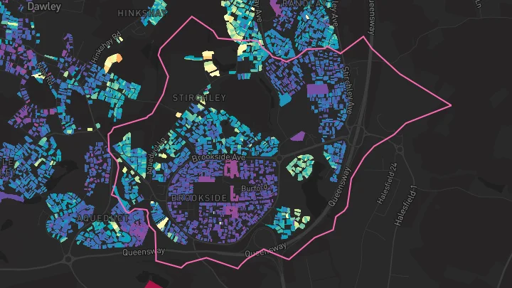 House price heatmap showing property values across Stirchley