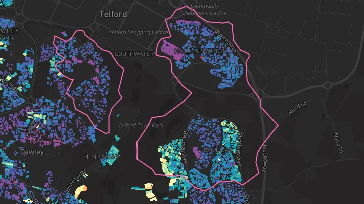 House price heatmap showing property values across Telford