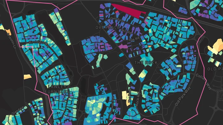 House price heatmap showing property values across The Rock