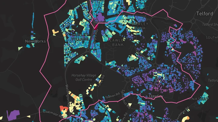 House price heatmap showing property values across Dawley