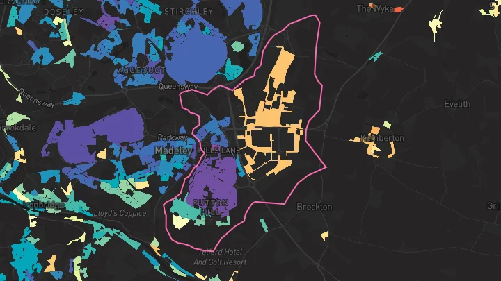 House price heatmap showing property values across Sutton Hill