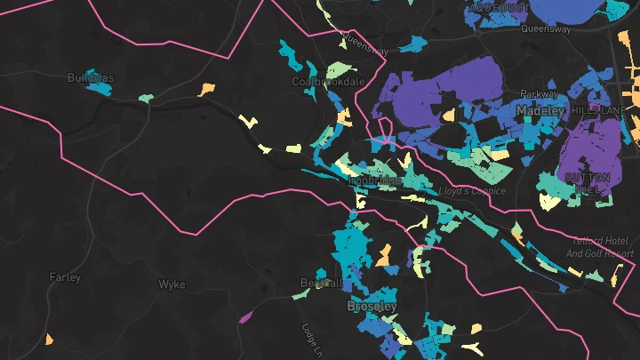 House price heatmap showing property values across Ironbridge