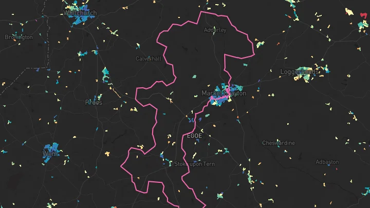 House price heatmap showing property values across Market Drayton