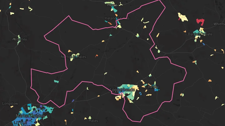 House price heatmap showing property values across Loggerheads