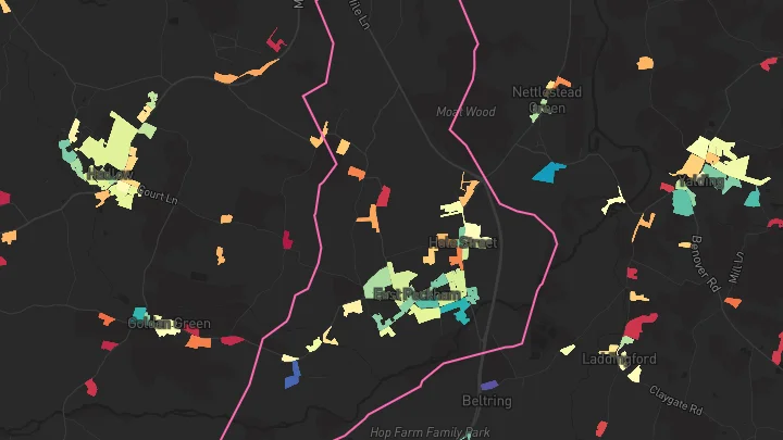 House price heatmap showing property values across East Peckham